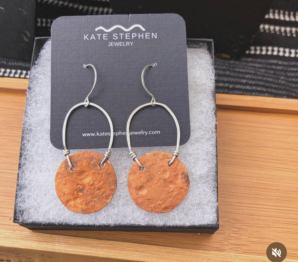 Full Copper Moon Earrings on Silver Arch