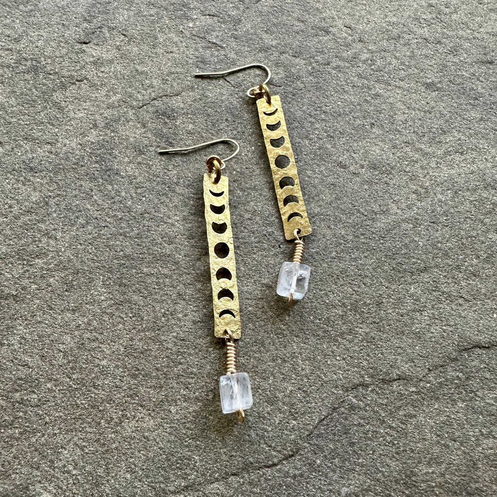 Phases of the Moon Earrings with Quartz (Brass)