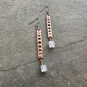 Phases of the Moon Earrings with Quartz (Copper)