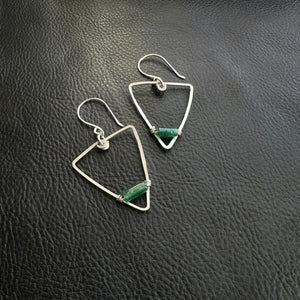 Sterling + Emerald Aventurine Shield Earrings