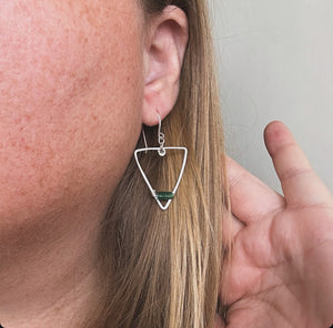 Sterling + Emerald Aventurine Shield Earrings